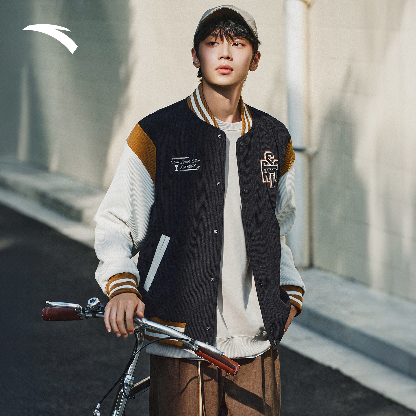 安踏美式棒球服外套男女同款冬季新款情侣款宽松加绒运动夹克上衣