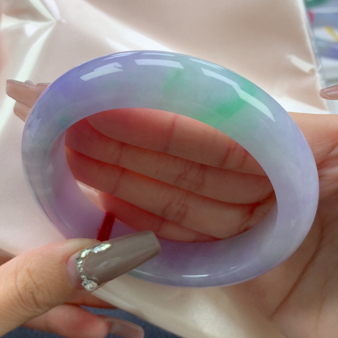 翡翠手镯未镶嵌61.2春彩大轮胎镯