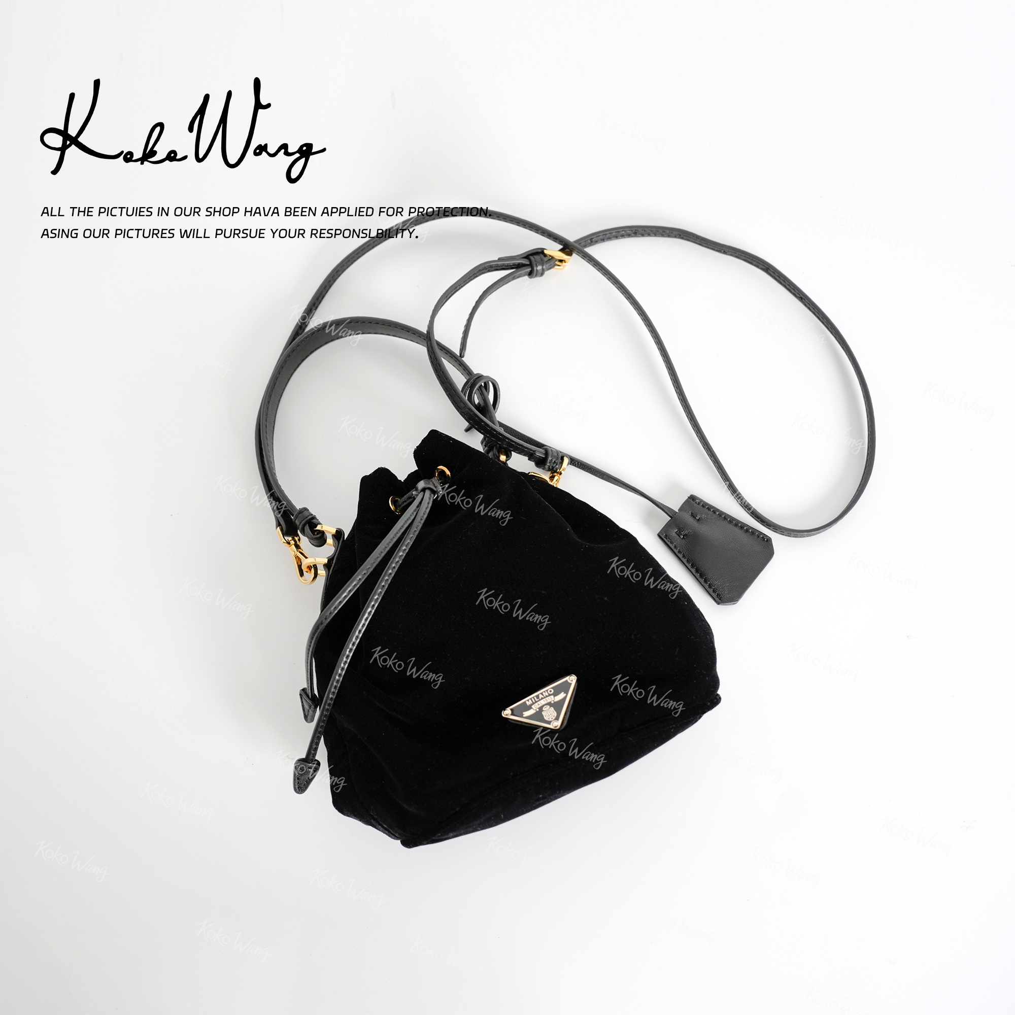 KOKO WANG新款时尚百搭三角标抽绳束口可手提单肩包475685B18S41
