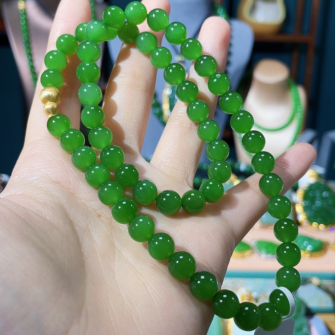 和田玉（碧玉）项链18K金镶嵌