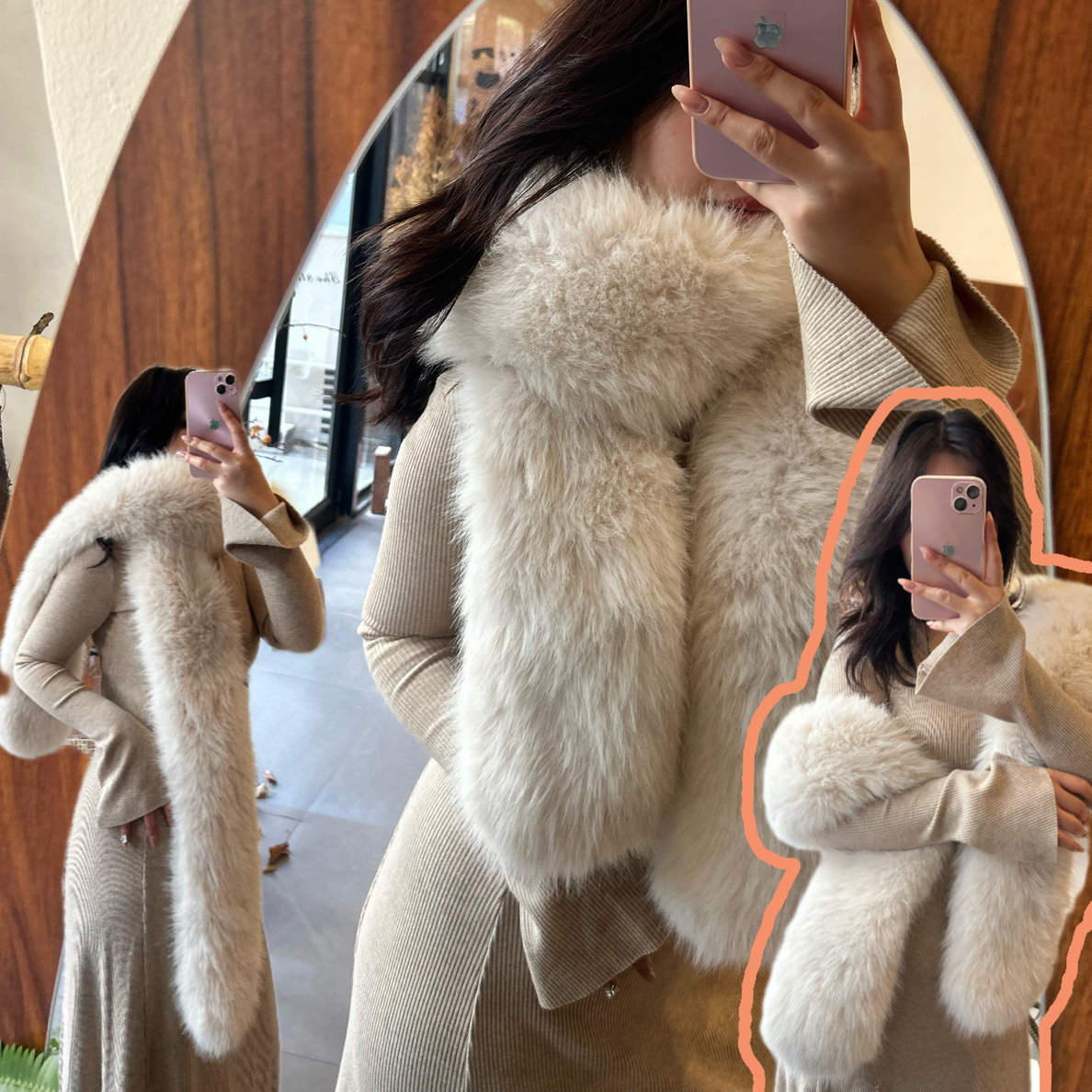 仿真狐狸毛1米2长双面围巾