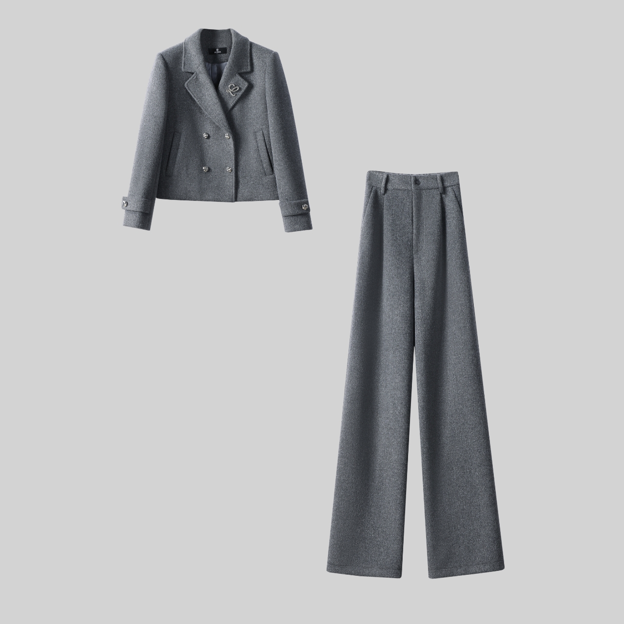 【纪朵研】8168时尚套装休闲灰色气质套装上衣复古西装休闲风女装