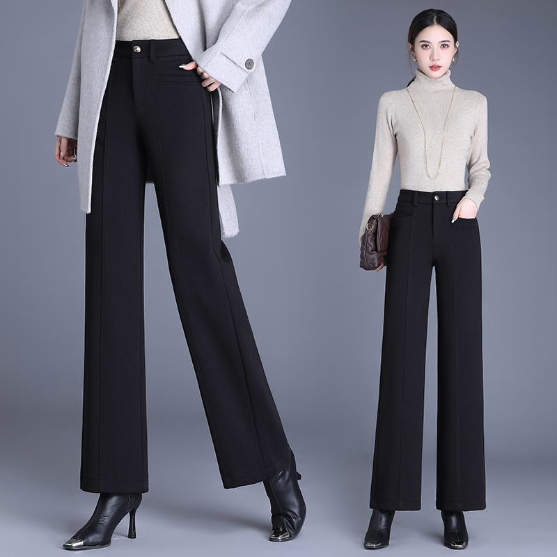 奈秀儿阔腿毛呢裤子女2025年秋冬新款实施显瘦百搭高腰宽松直筒裤