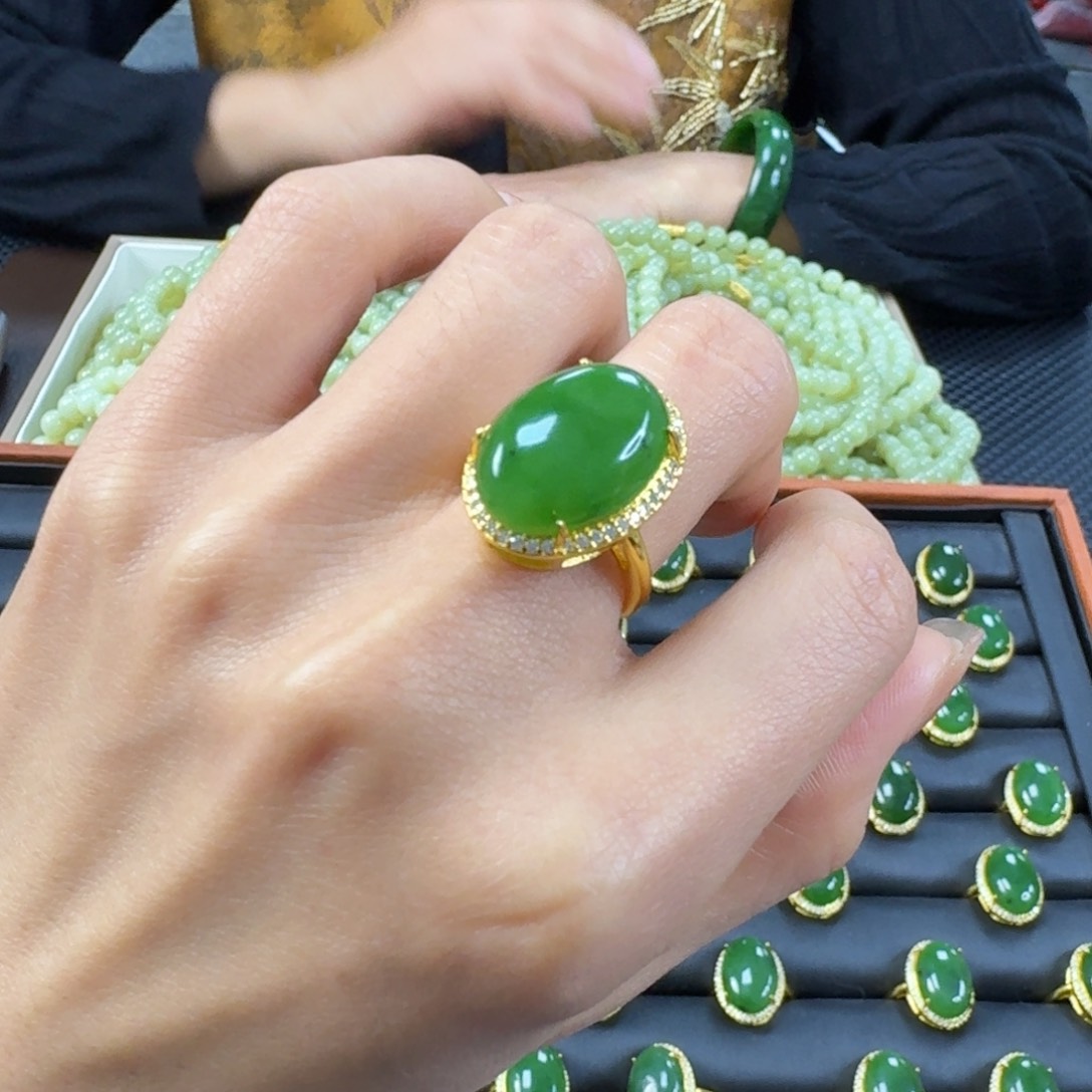 合金戒指和田玉（碧玉）18 13