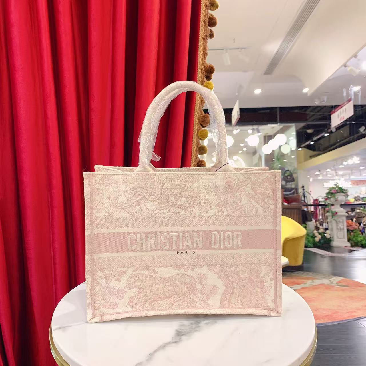 95新 DIOR/迪奥 GGS迪奥动物园刺绣托特tote中号粉色10142336