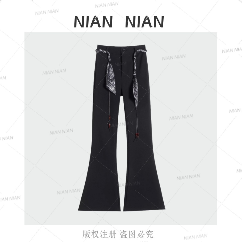 【简单优雅】年年2025新款秋冬微喇丝巾腰带设计高腰显瘦微喇裤