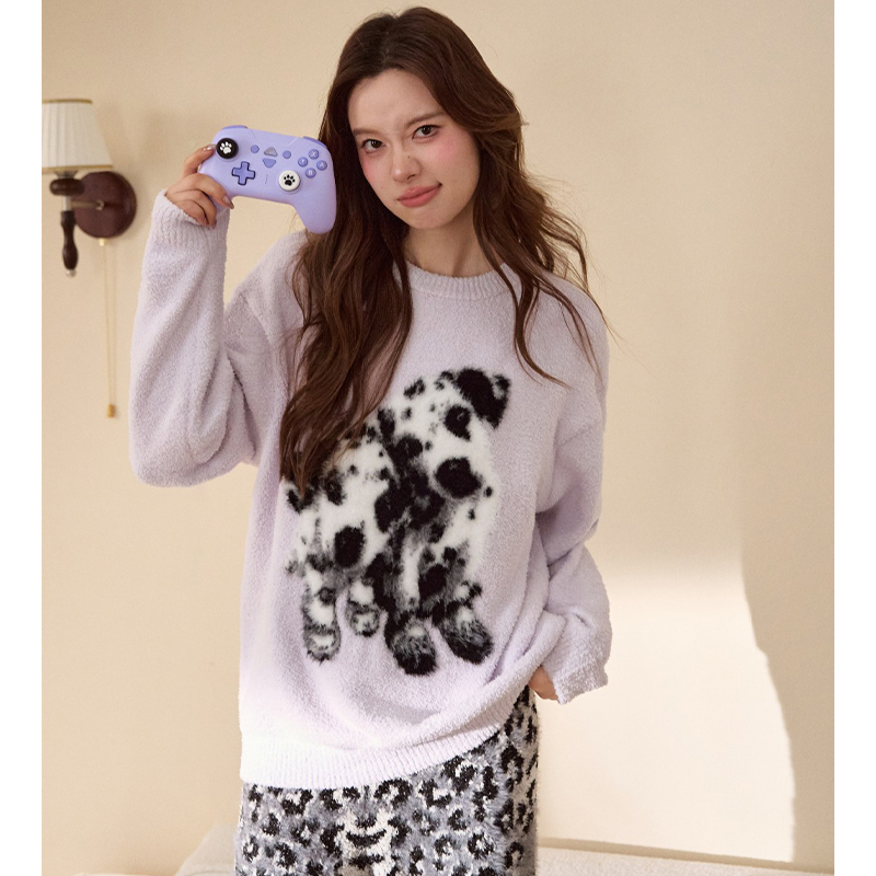 莫里伊【小狗豹纹】小众时尚设计可外穿保暖睡衣家居服