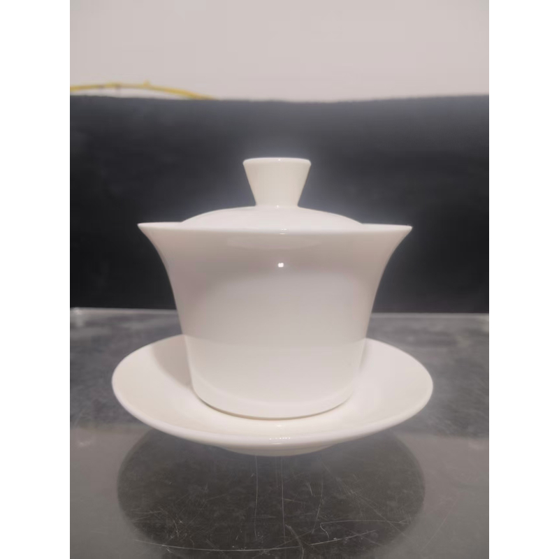 羊脂玉白瓷悬停马蹄三才盖碗功夫茶具家用纯白泡茶盖碗0720