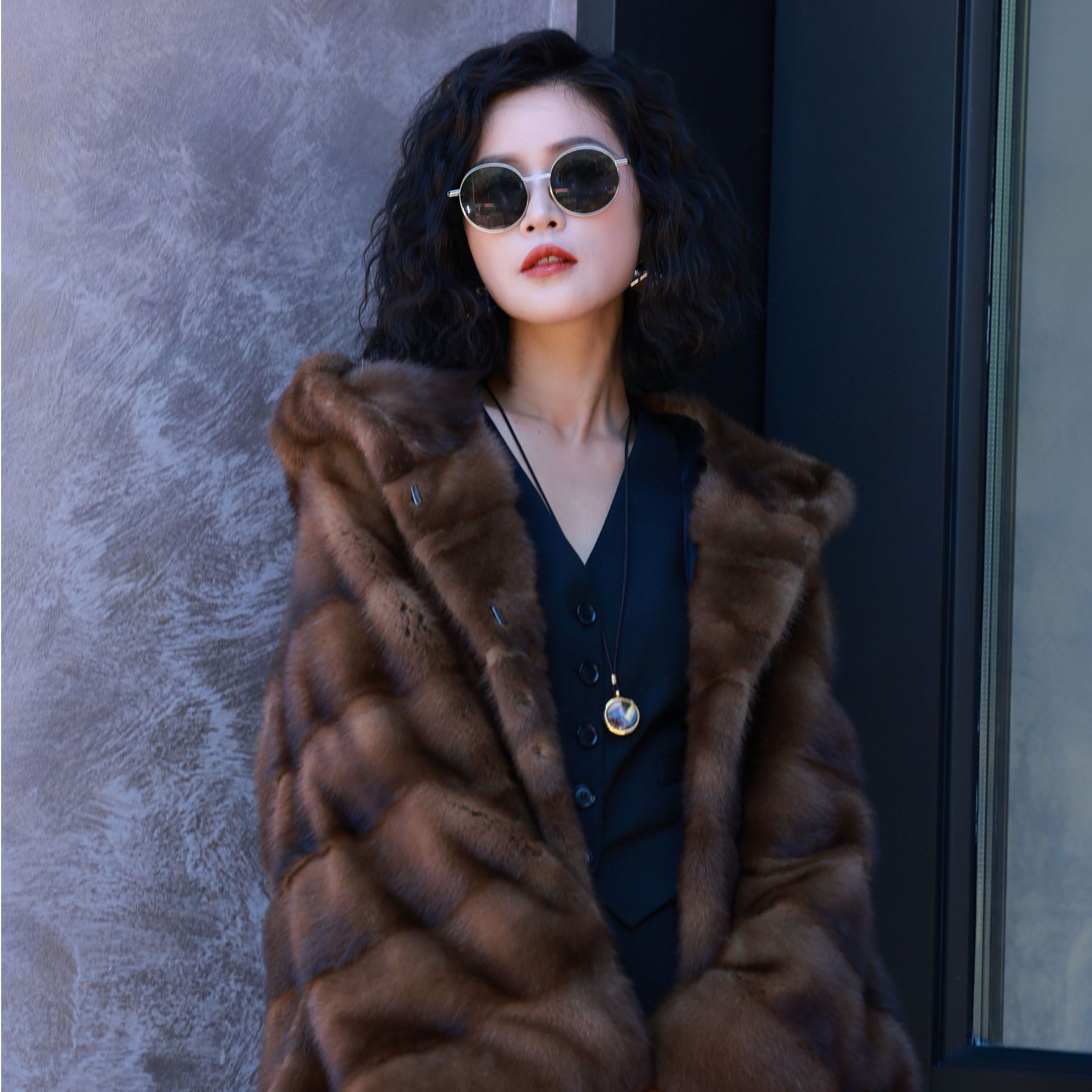 『帽款』｜ 北美原生貂 中长款连帽水貂外套 衣长72