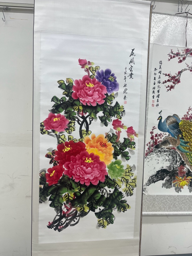 《花开富贵》客厅竖版中式挂画玄关卷轴字画装饰画书画