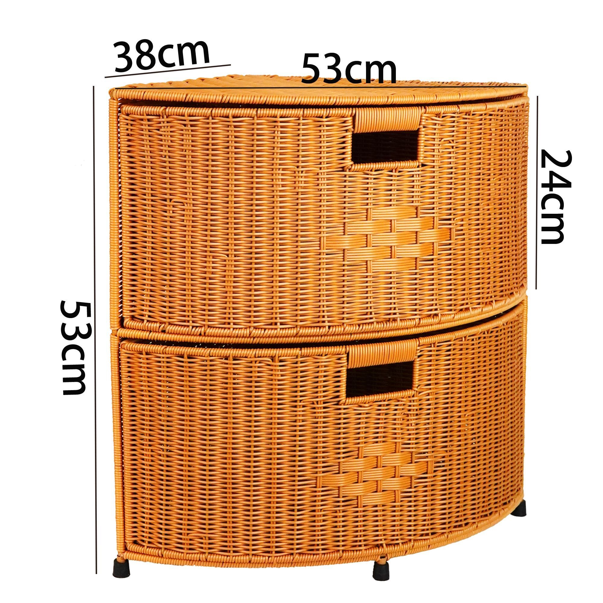 扇形两层带脚】置物架客厅转角收纳柜藤编织二层整理筐三角形抽屉