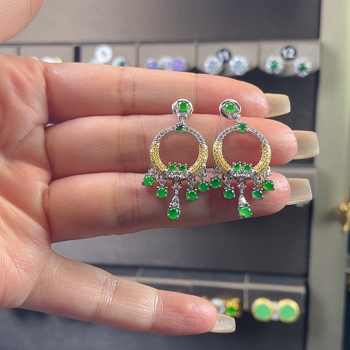 翡翠银S925镶嵌耳饰翡翠