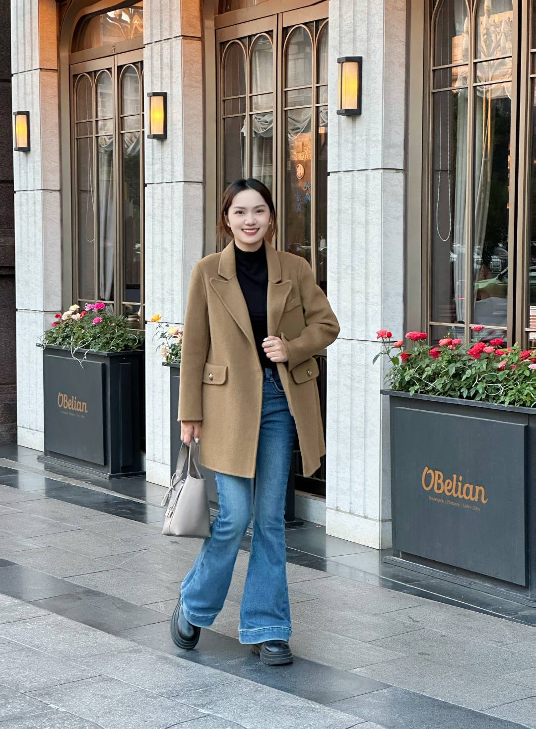 【花田里】西装百搭秋冬休闲设计翻领冬短毛呢外套毛呢时尚大衣1005