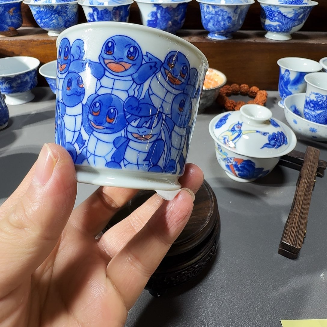 泥塑主人杯手工手绘