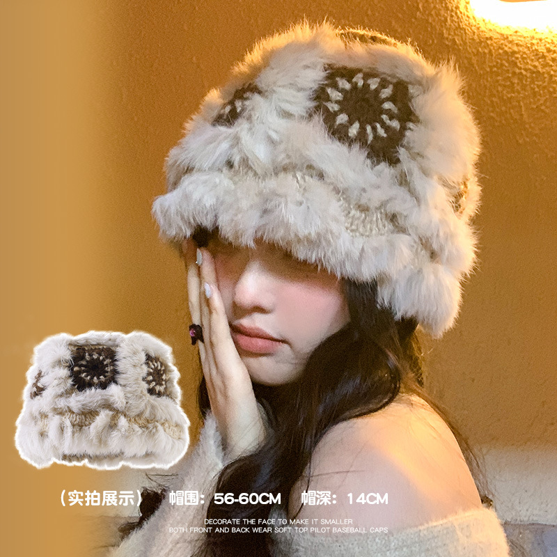 醒狮帽子女秋冬保暖毛绒渔夫帽百搭显脸小毛茸茸针织盆帽