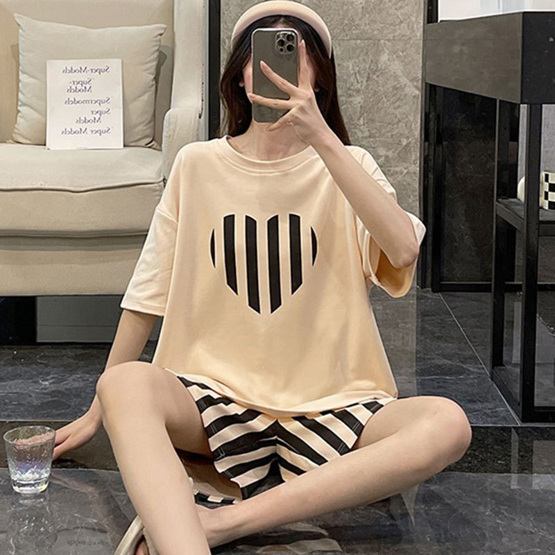 云朵高级感ins风日系简约睡衣女夏季短袖新款休闲大码家居服套装