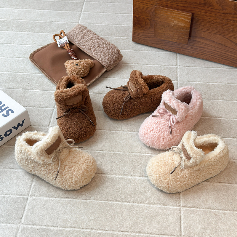 韩版纯色女童软底毛毛鞋男童保暖百搭软底棉鞋儿童豆豆鞋G08