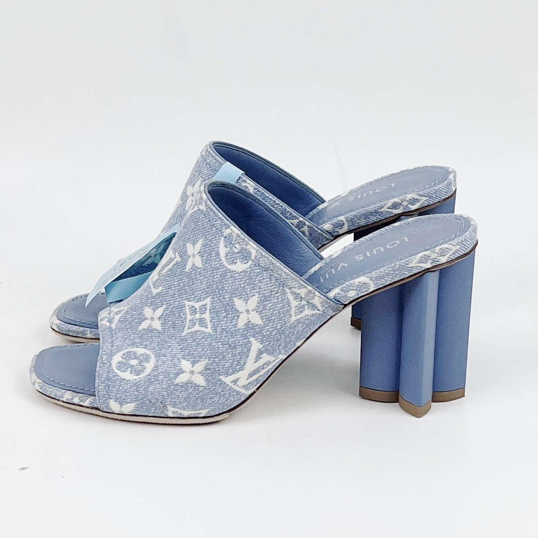 99新 LouisVuitton/路易威登 37码 蓝色牛仔高跟鞋 lm3408