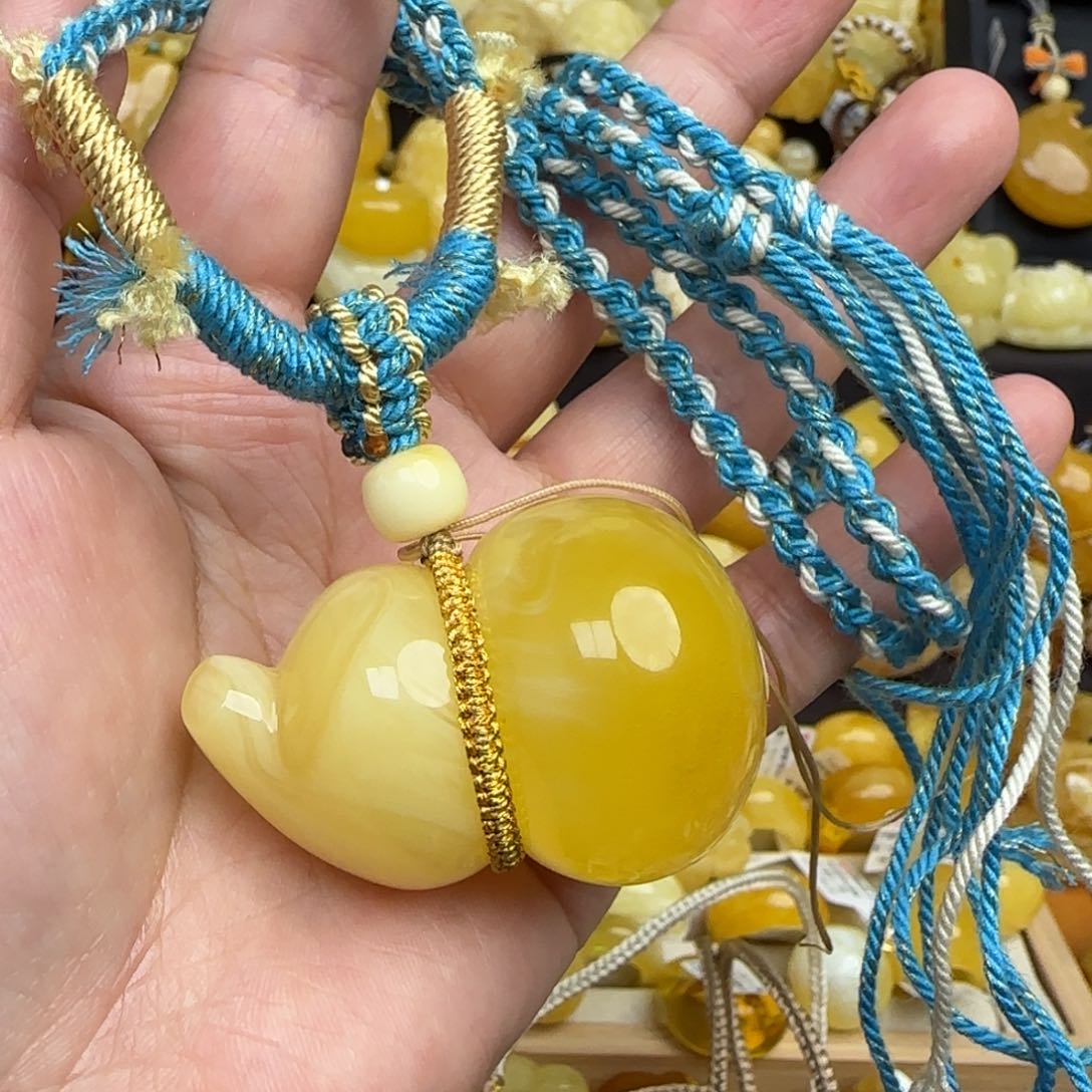 蜜蜡套链未镶嵌天然白花蜜蜡葫芦吊坠
