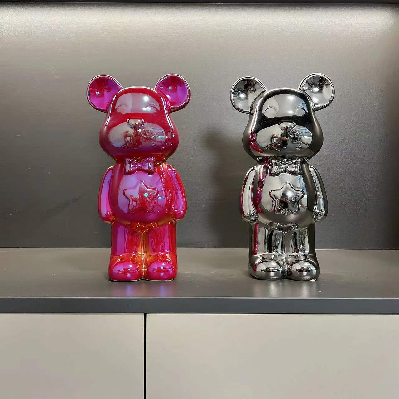 飞赫陶瓷电镀暴力熊潮玩摆件组合套装客厅书房餐边柜酒柜装饰