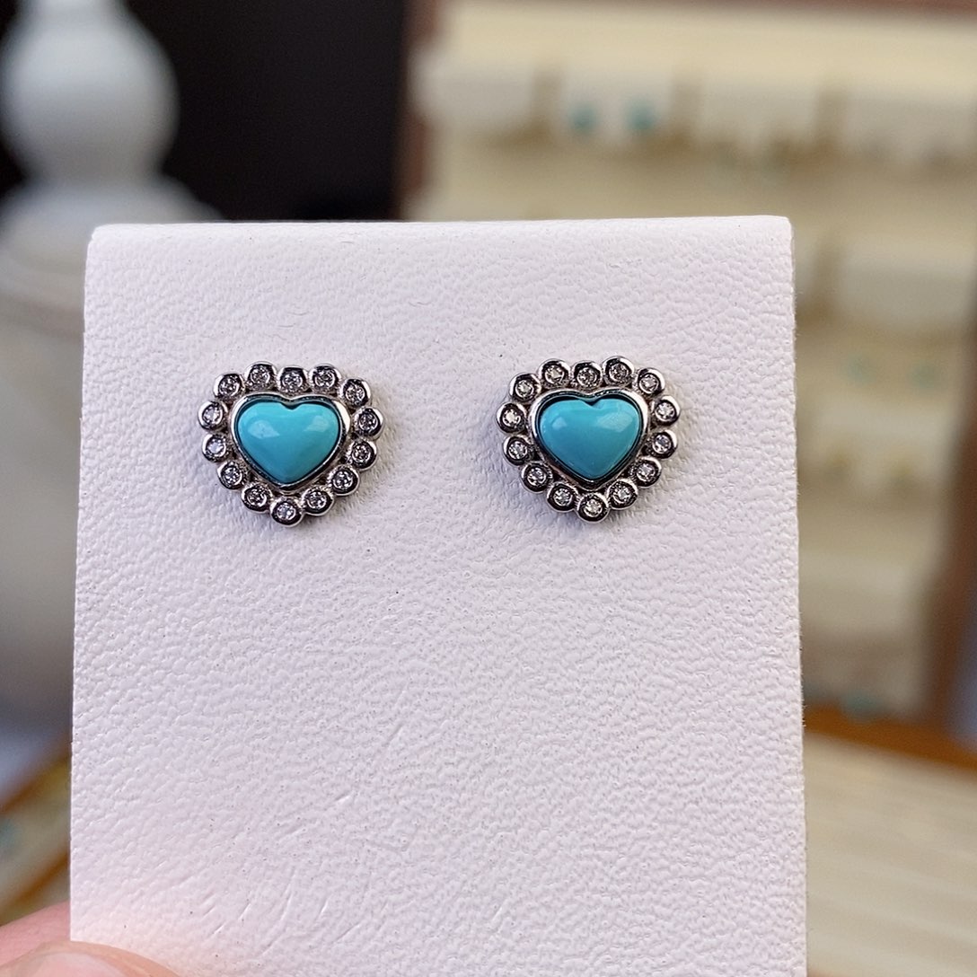 绿松石耳饰银S925镶嵌