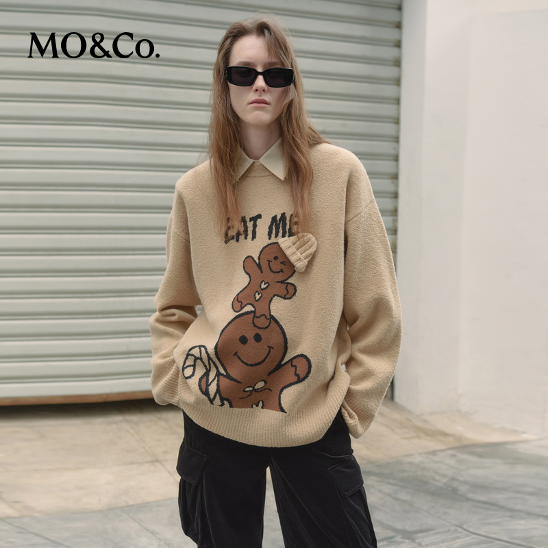 【赵老板专属】MOCO冬立体小帽姜饼人宽松毛衣圆领套头MBB4SWTT04