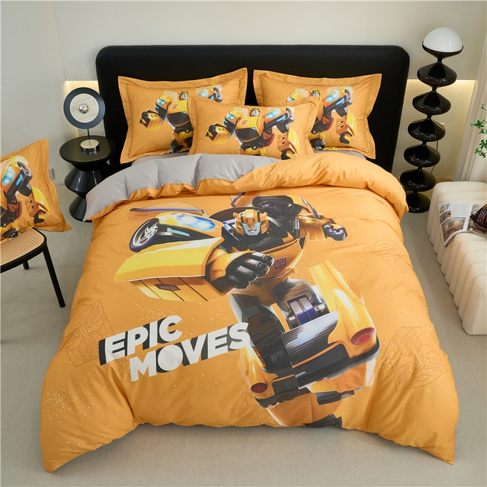 男孩大黄蜂纯棉四件套被套儿童单人床上用柔软被罩床单全棉三件套