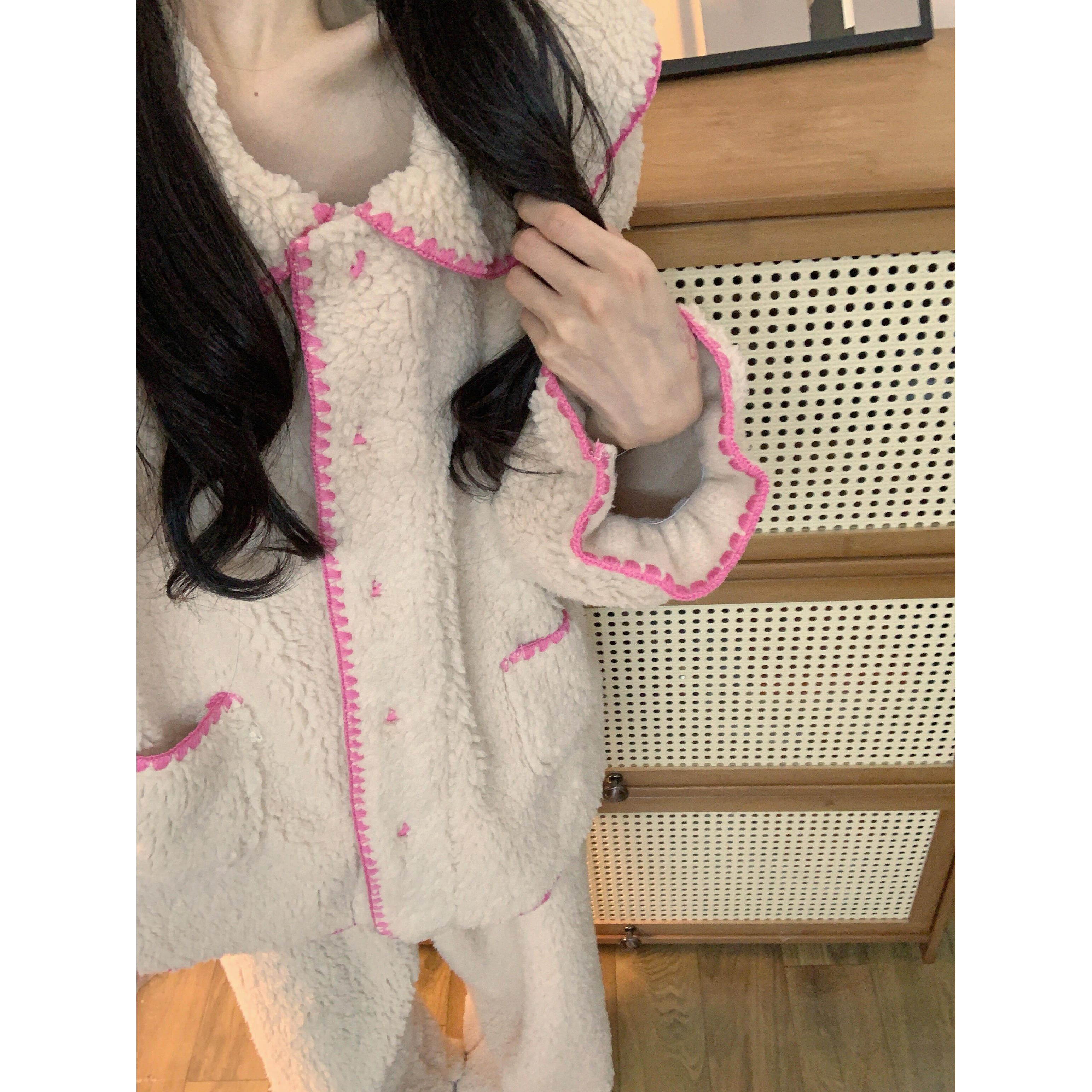 【撞色毛绒】甜美少女珊瑚绒睡衣冬季爆款2025新款加绒家居服套装