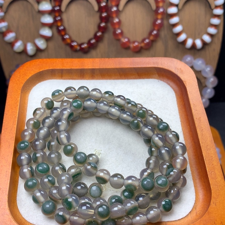 玛瑙/玉髓未镶嵌手链灰冰透满纱满眼108