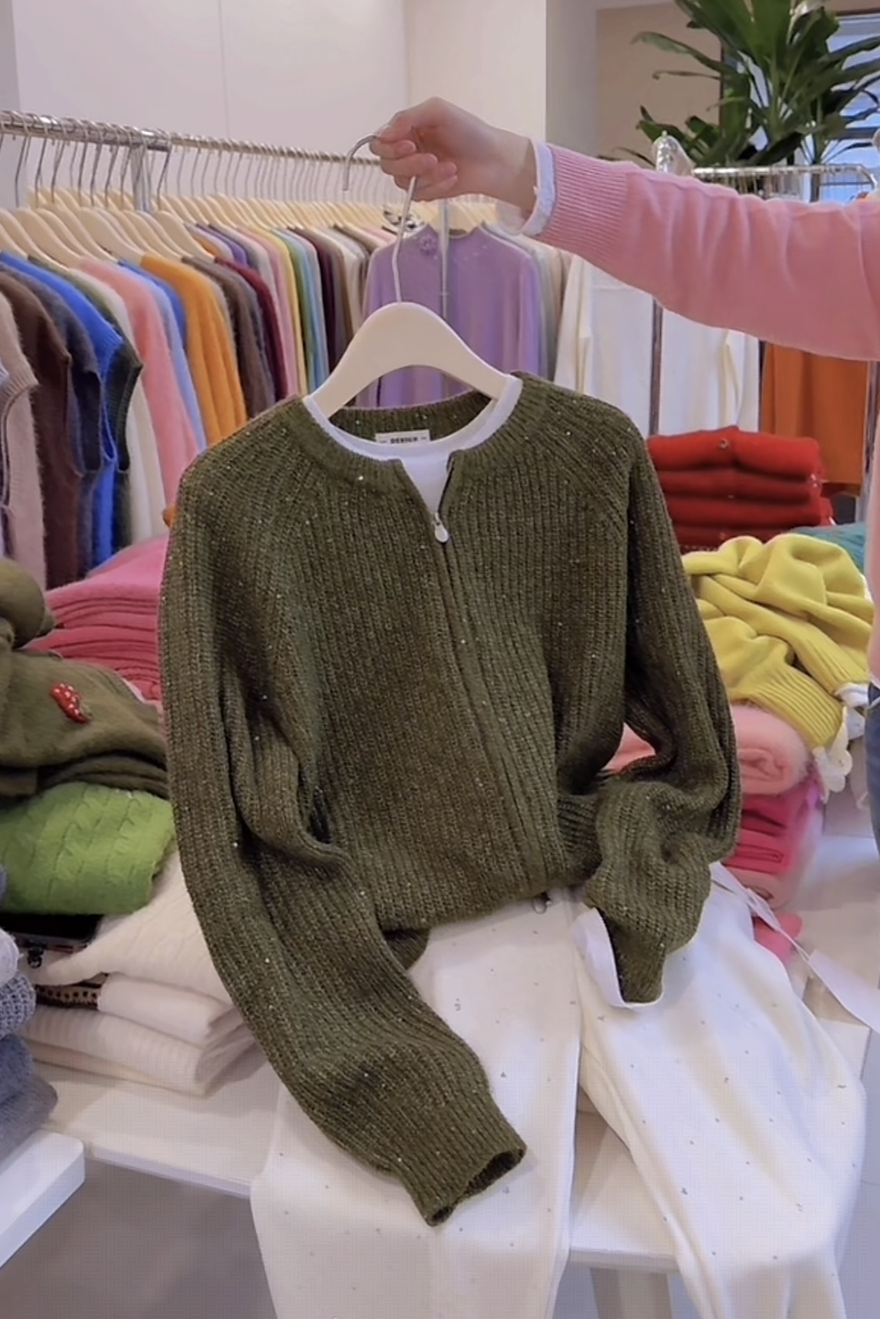 【素简.510167】秋冬新款驼羊绒珠片双头拉链开衫女装上新针织衫