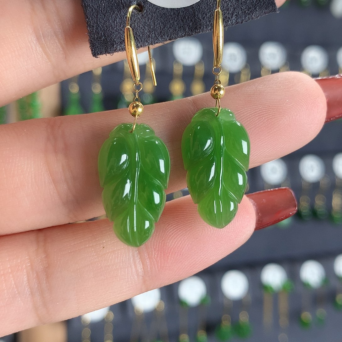 和田玉耳饰18K金镶嵌63