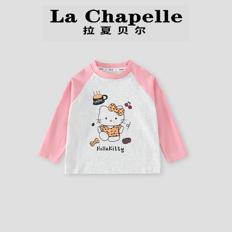  La Chapelle【拉夏贝尔】秋季儿童拼色卡通猫咪打底衫T恤LA1859