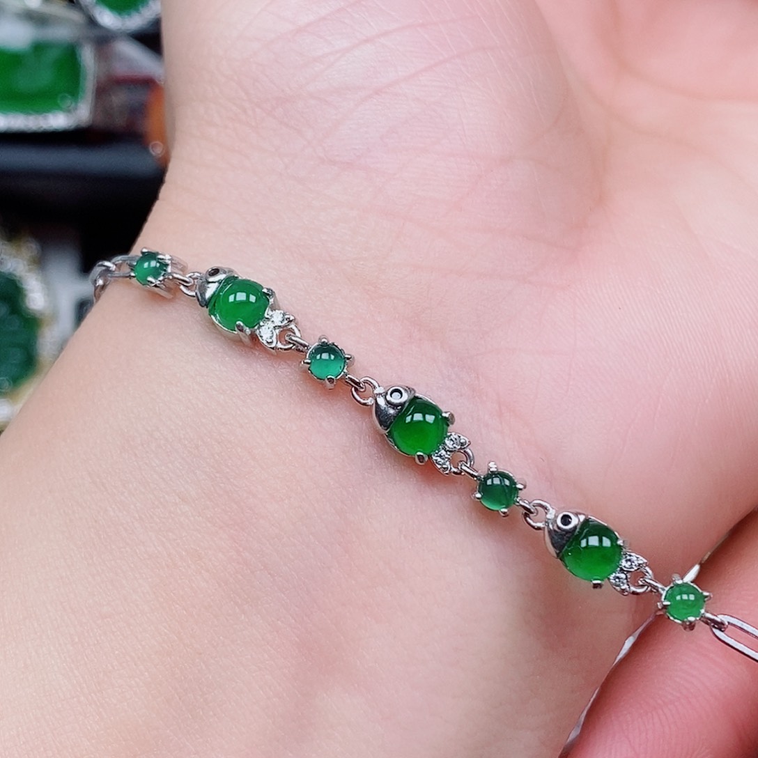 翡翠戒指银S925镶嵌手链