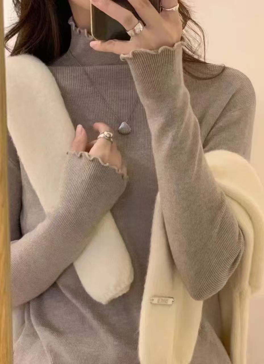 E家木耳边打底衫修身高级感