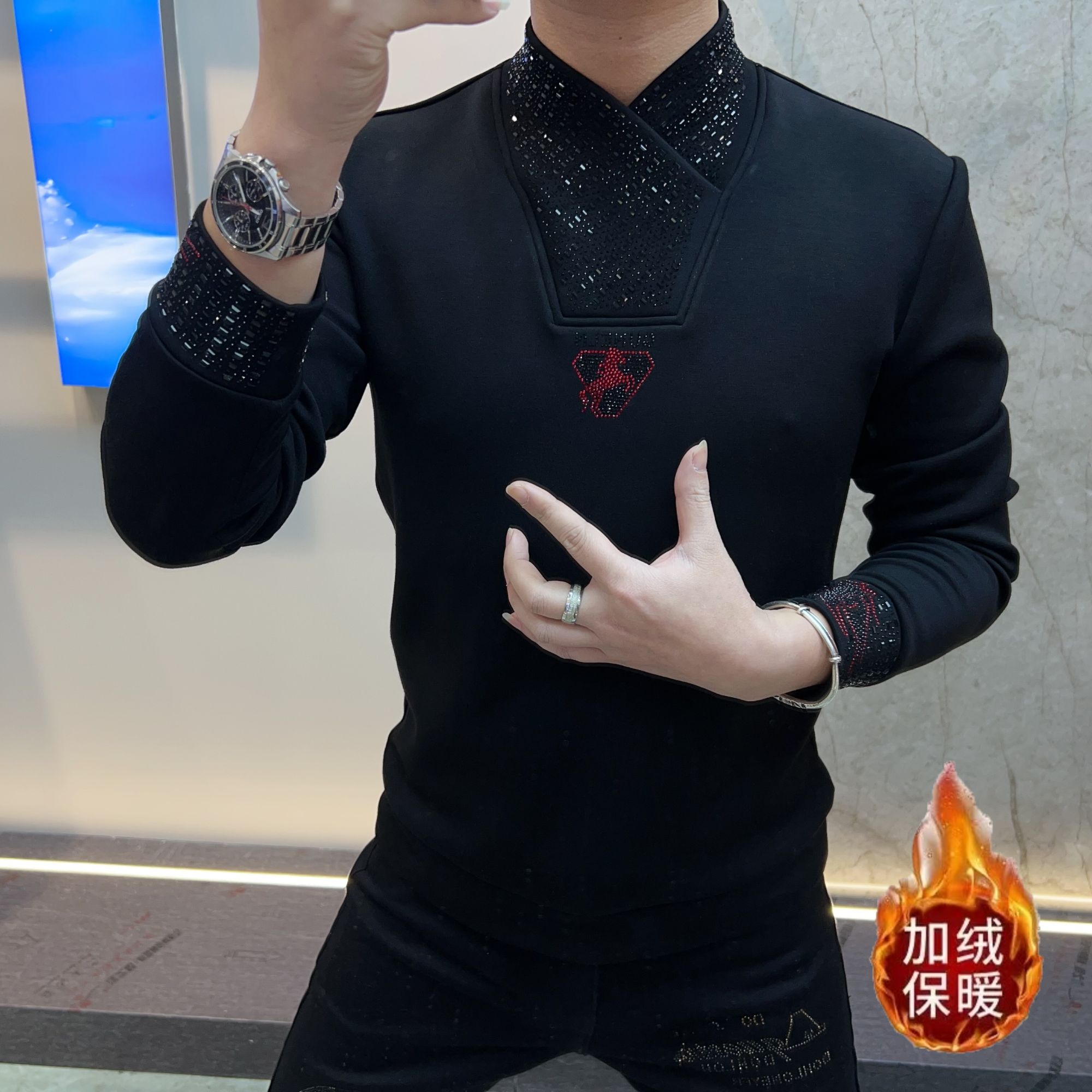《灵社稷》欧货男装时尚休闲翻领轻奢空气棉百搭透气上衣潮流修身型