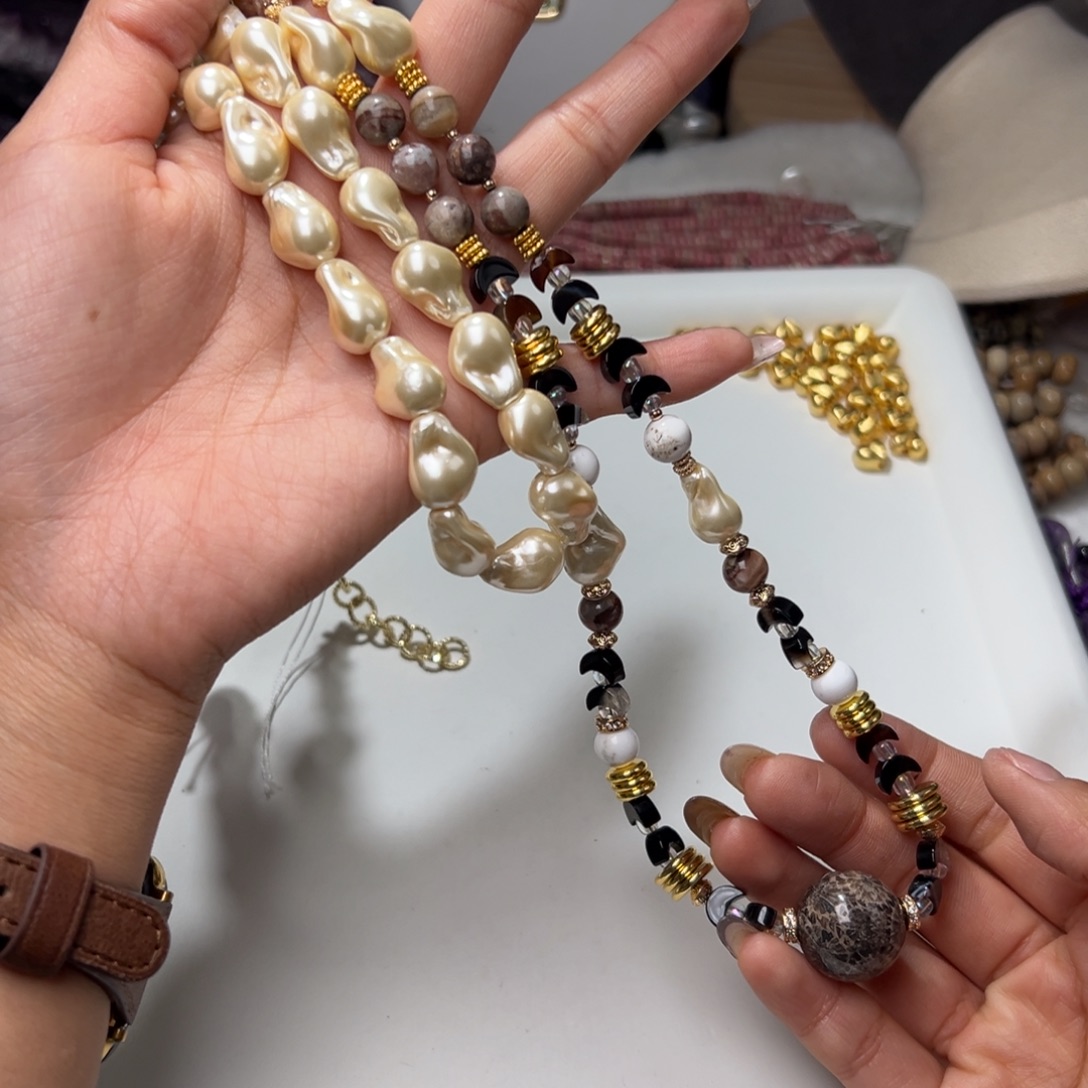 玛瑙/玉髓合金珠宝半成品I151/贝珠一条