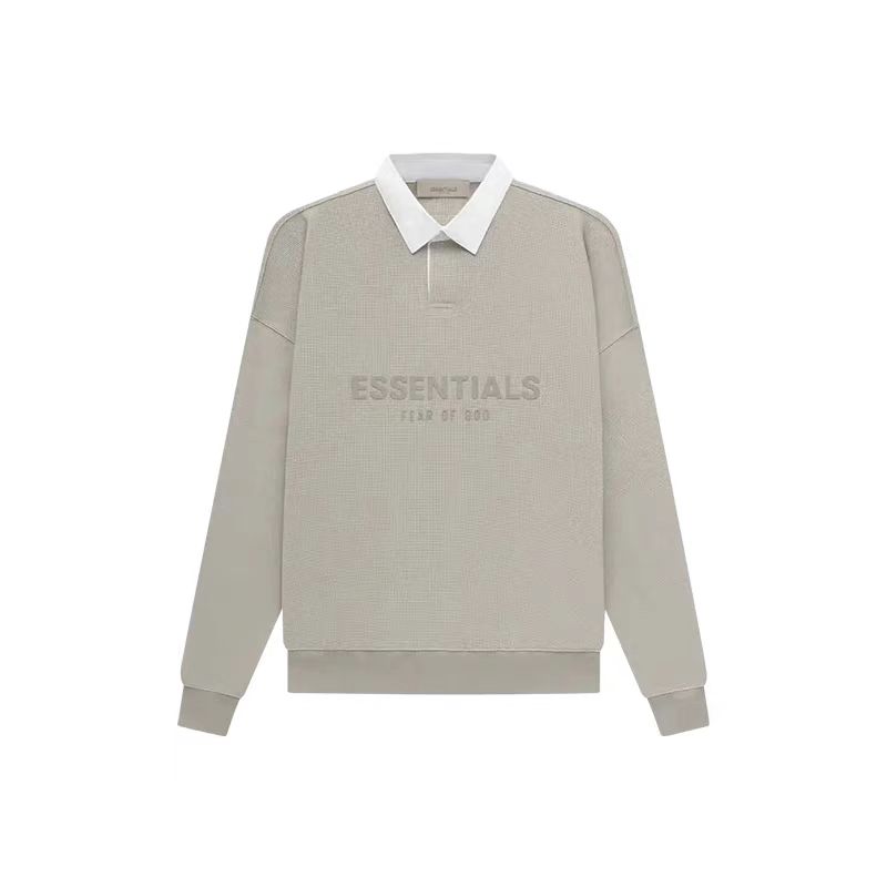 华夫格Polo领长袖卫休闲宽松舒适百搭经典纯色长袖卫衣