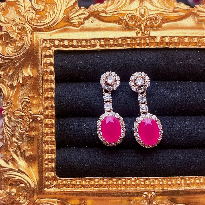 银S925镶嵌耳饰红宝石