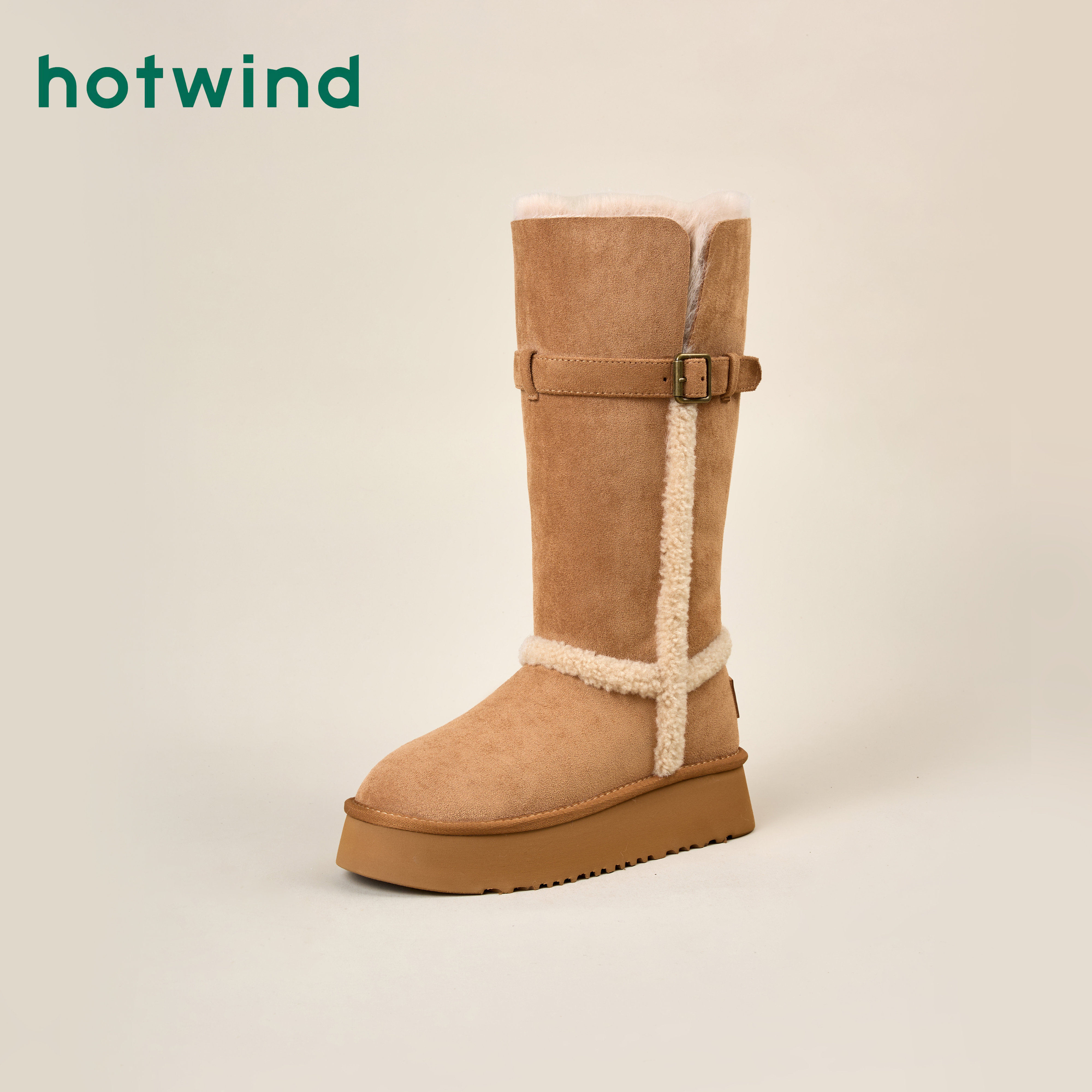 【瑞雪丰年】Hotwind/热风2025新款冬季中筒保暖厚底时尚雪地靴女