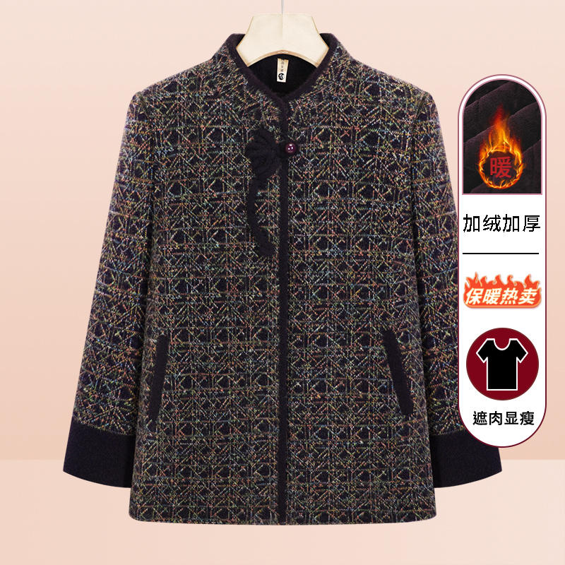 中老年人秋装保暖外套女奶奶装衣服加绒加厚棉袄妈妈冬装老太太