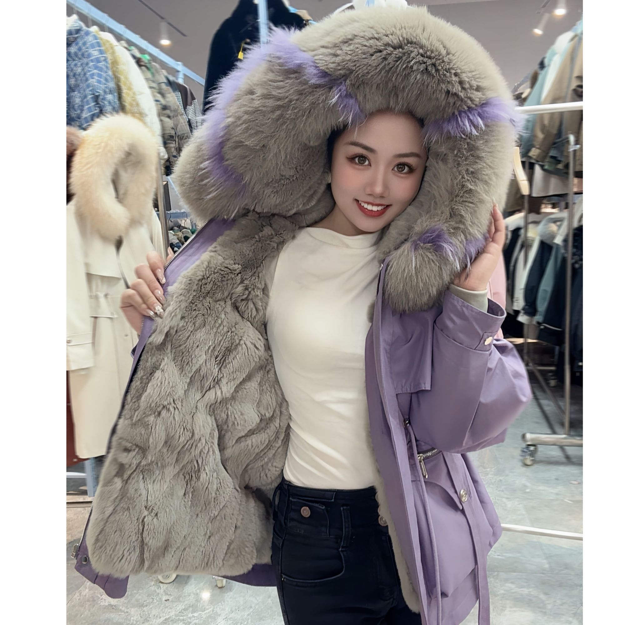 【小狐仙】高端獭兔毛皮内胆一衣两穿收腰显瘦冬季女士派克服