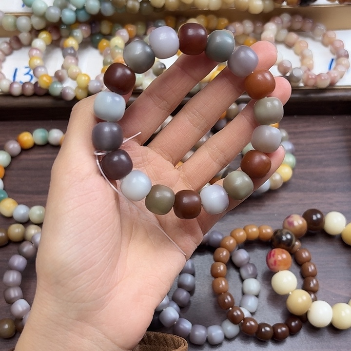 菩提根/象牙果手串卡14干磨绣花球