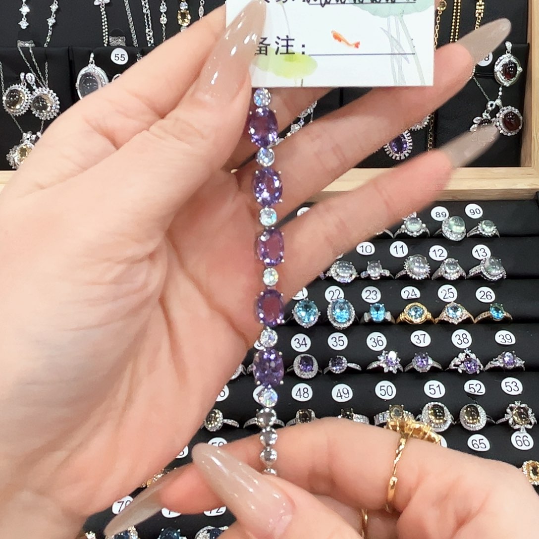 烟晶手链银S925镶嵌手链