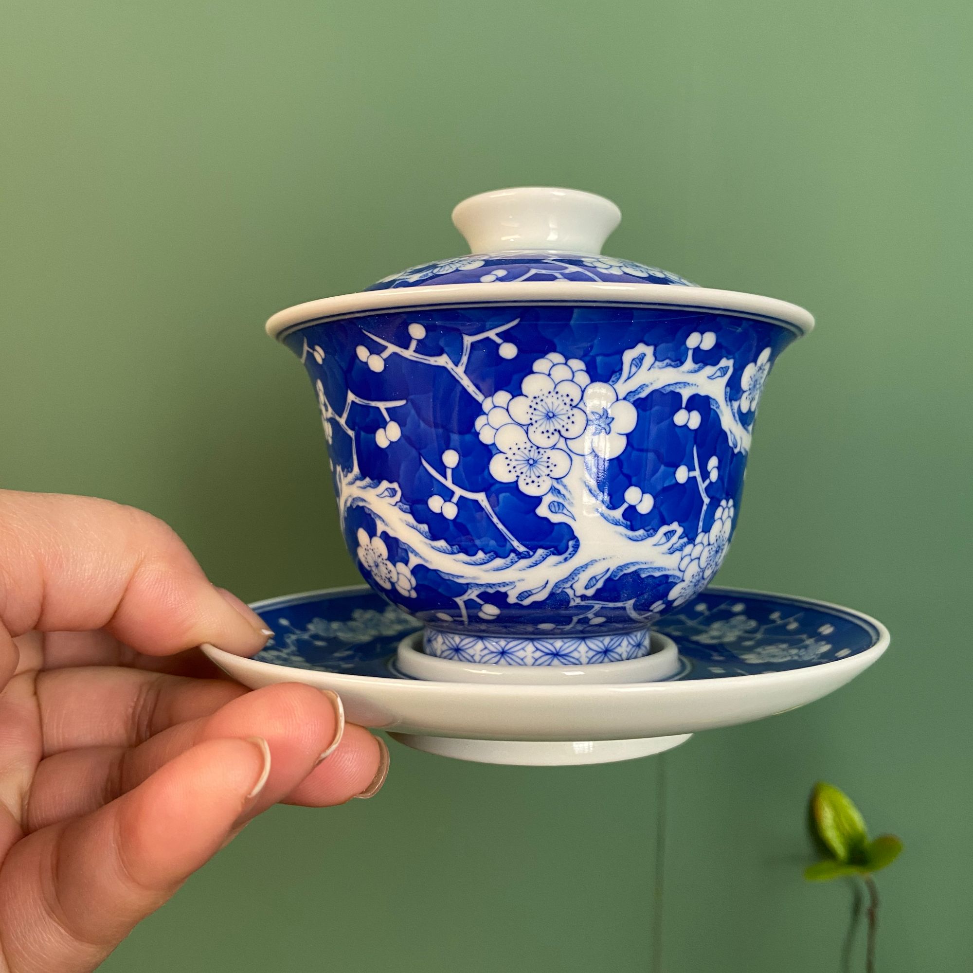 【陶月楼】冰梅盖碗元宝三才容量150手工手绘 景德镇茶具泡茶盖碗