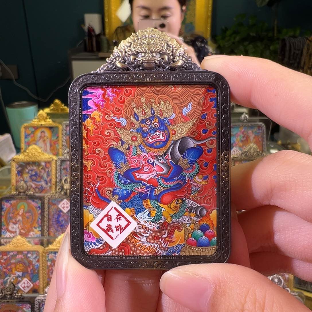 吊坠黑财热贡纯手绘唐卡