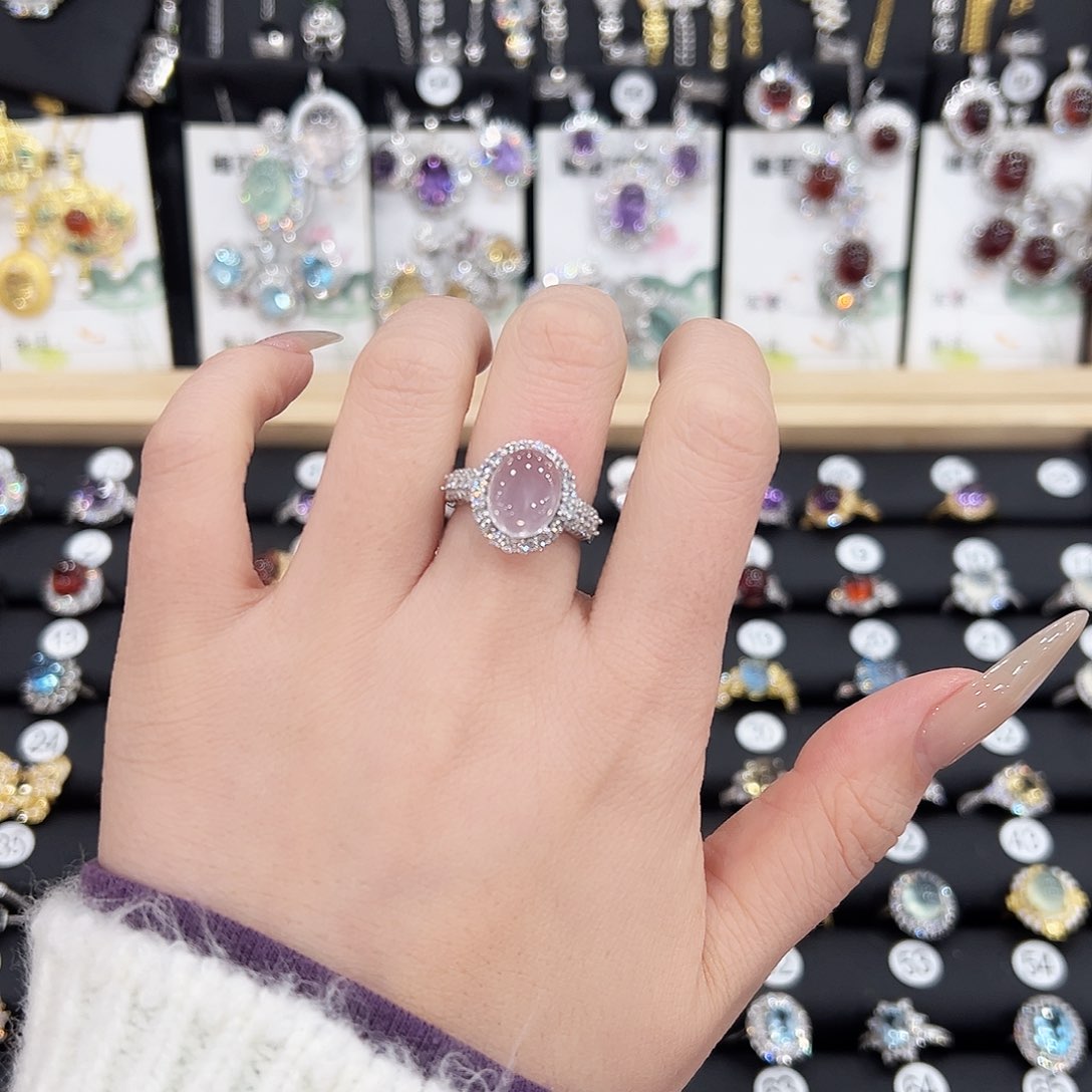 芙蓉石戒指银S925镶嵌戒指