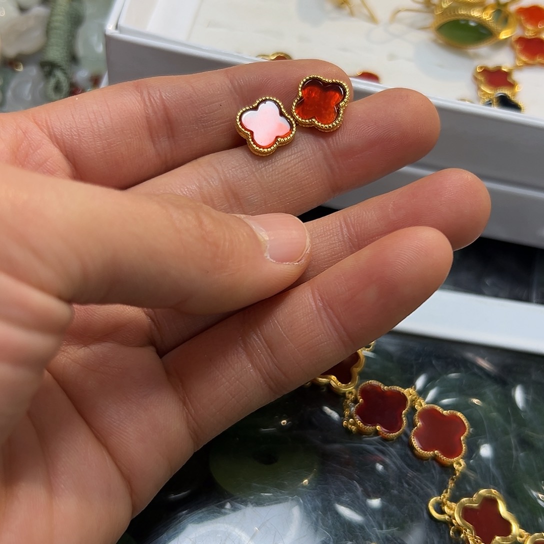 玛瑙/玉髓耳饰银S925镶嵌大*冰