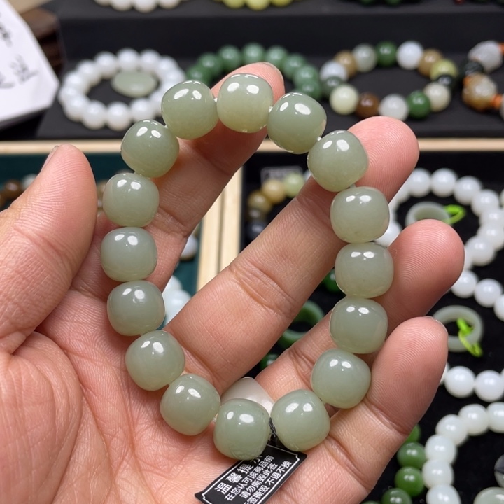 和田玉手串未镶嵌新疆且末蓝啦13老型