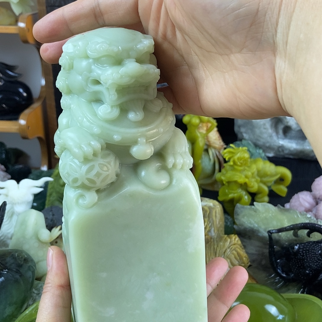 琉***心蛇纹石玉合金手把