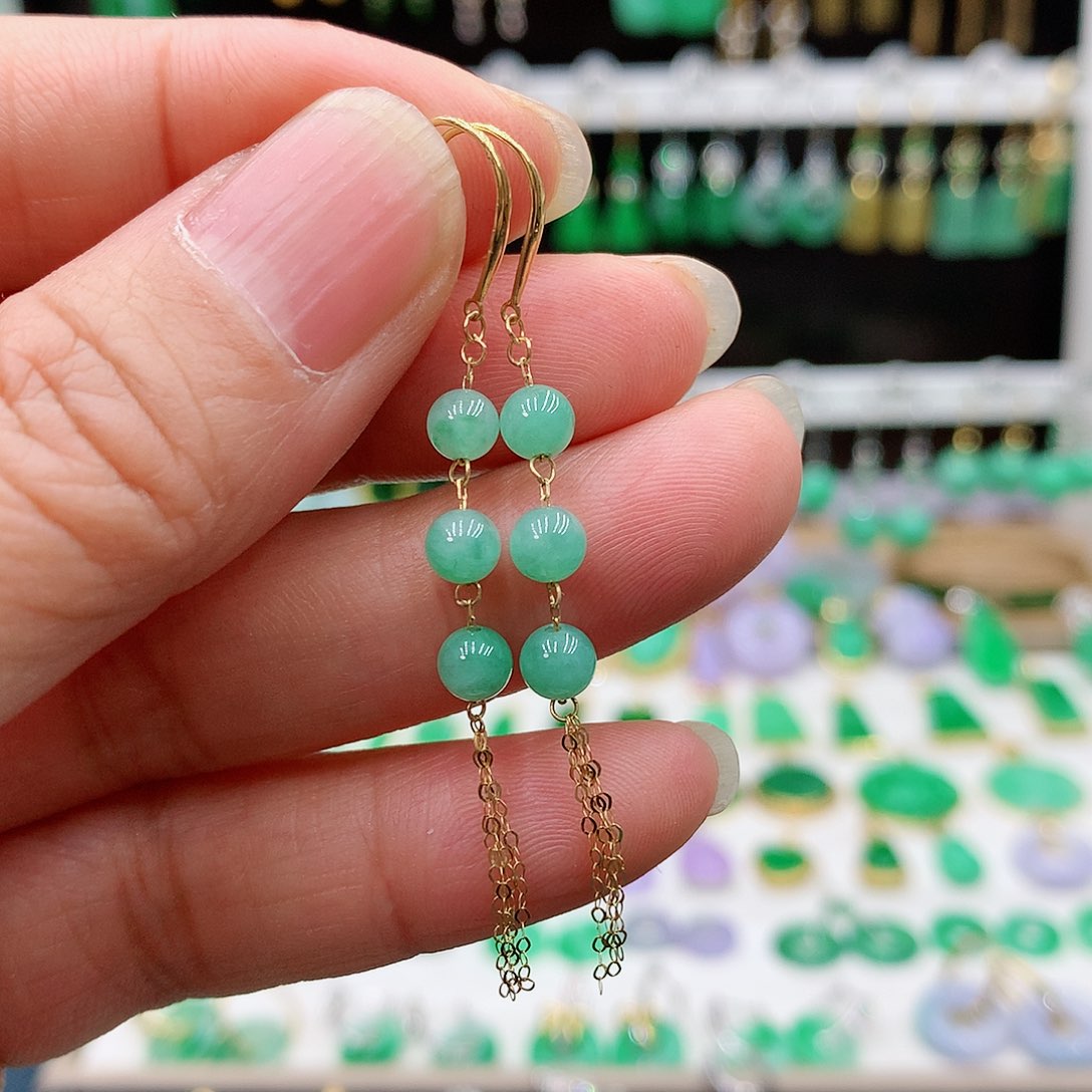 翡翠耳饰18K金镶嵌的